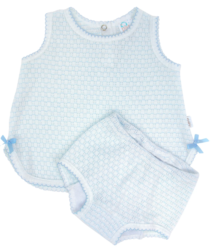 Paty Blue Knit Pinstripe Diaper Set - With Bows