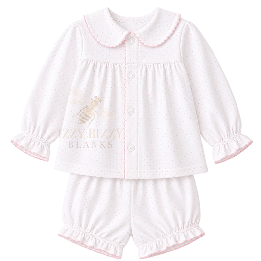 WHOLESALE PREORDER: Pink Bitty Dot Long Sleeve Bloomer Set
