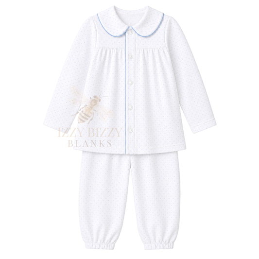 WHOLESALE PREORDER: Blue Bitty Dot Pants Set