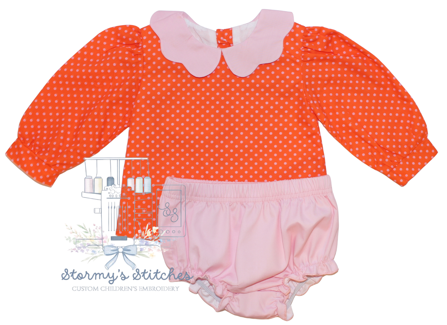 Pink & Orange Polka Dot Bloomer Set | Embroidered Baby Outfit