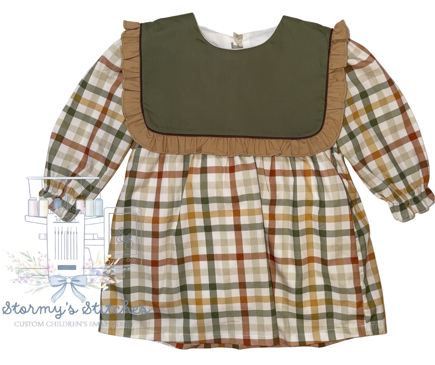 Classic Autumn Plaid Bib Dress | Personalized Embroidery