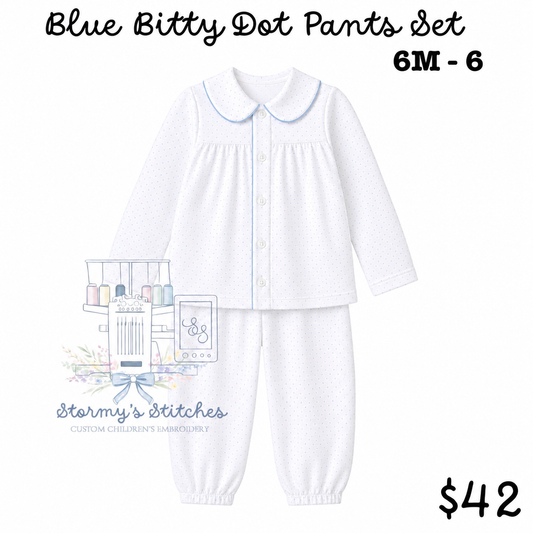 PREORDER: Blue Bitty Dot Pants Set