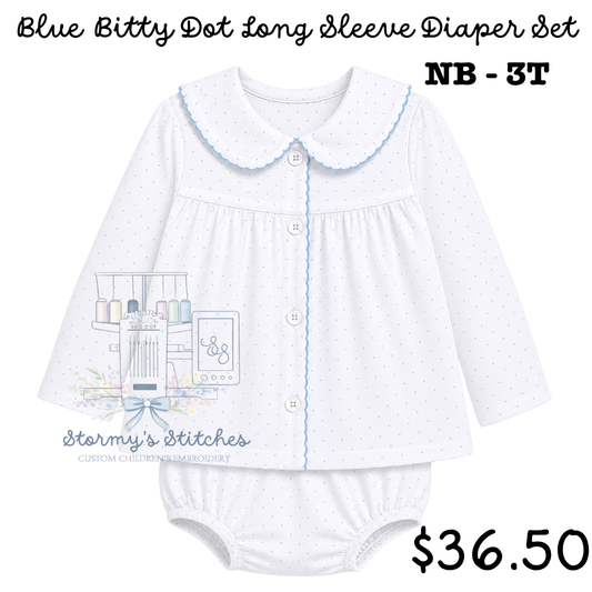 PREORDER: Blue Bitty Dot Long Sleeve Diaper Set