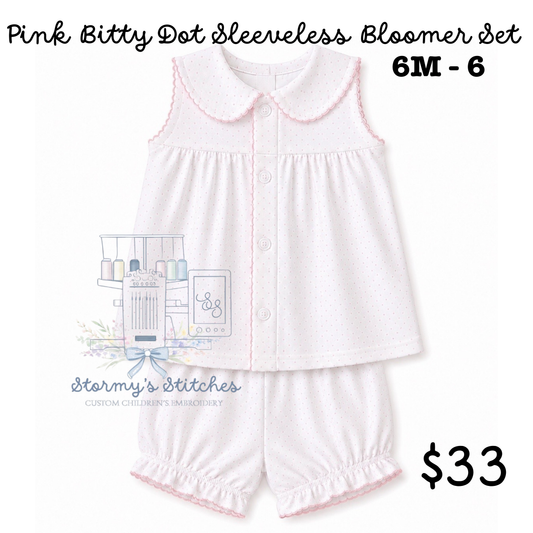 PREORDER: Pink Bitty Dot Sleeveless Bloomer Set