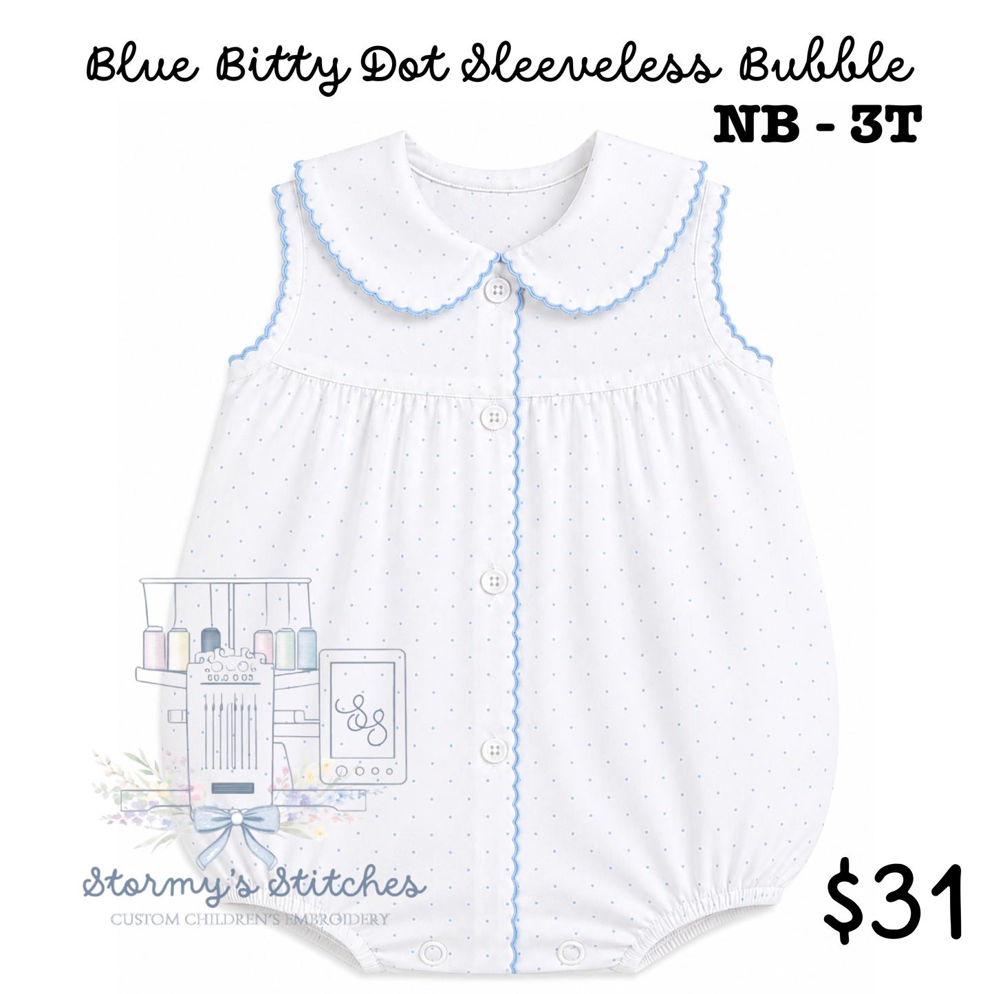 PREORDER: Blue Bitty Dot Sleeveless Bubble