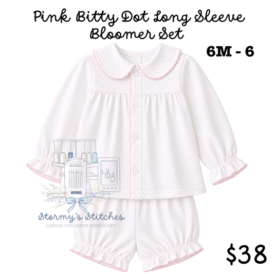 PREORDER: Pink Bitty Dot Long Sleeve Bloomer Set