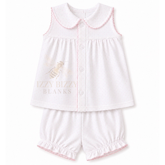 WHOLESALE PREORDER: Pink Bitty Dot Sleeveless Bloomer Set