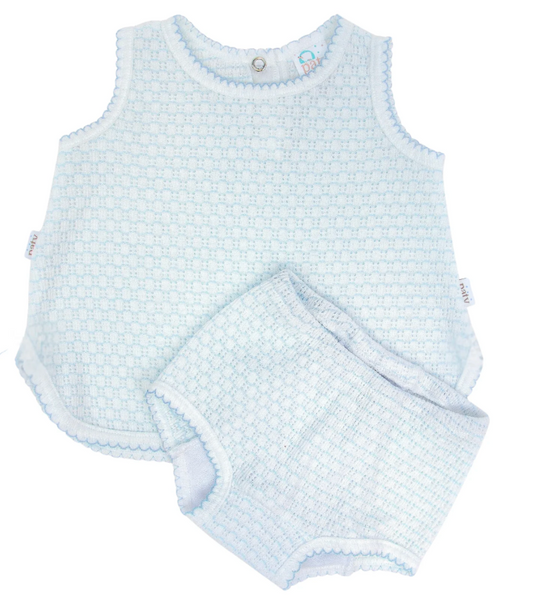 Paty Blue Knit Pinstripe Diaper Set - No Bows