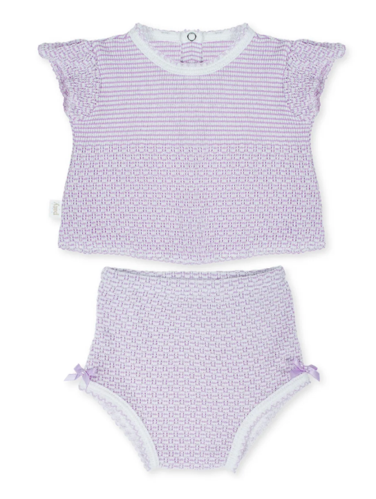 Paty Knit Flutter Sleeve Diaper Set with Bows