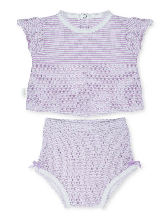 Paty Knit Flutter Sleeve Diaper Set with Bows