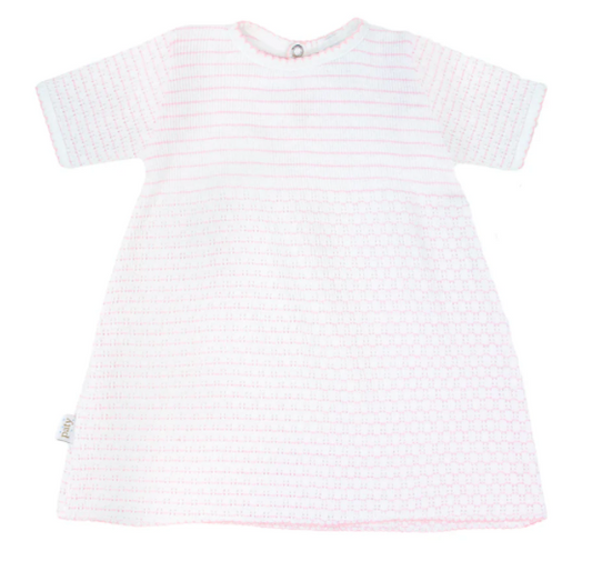 Paty Knit Dress in Pinstripe with Short Sleeves & Snap Back Closure