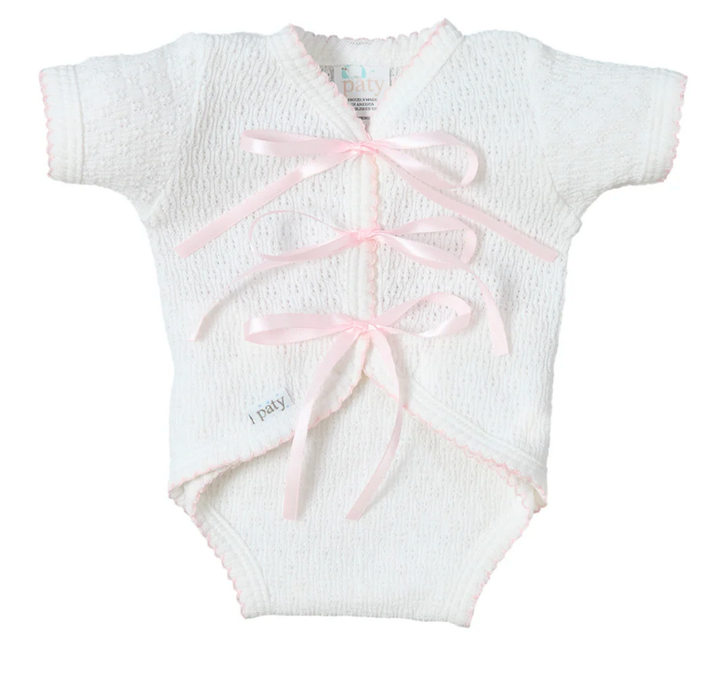 Paty Knit Ribbon Tie Onesie with Built-In Diaper Cover
