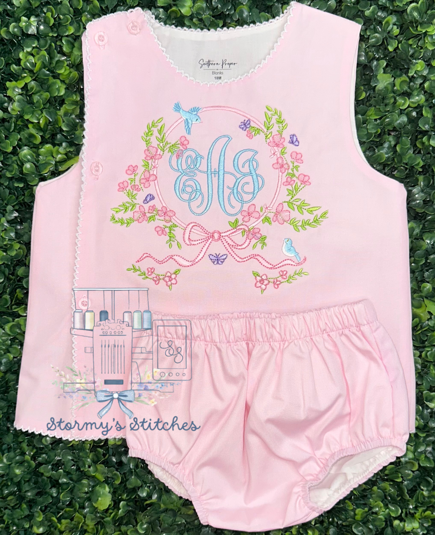 Personalized Pink Floral Monogram Bloomer Set
